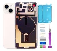 ZMVDJZ 14 Plus Verre arrière de remplacement avec plaque et câble flexible et toutes les pièces pour le verre de coque arrière iPhone 14 Plus (Blanc, 17 cm) + Ruban étanche + Outils de réparation