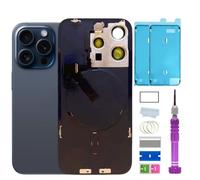 ZMVDJZ 15 Pro Max Verre arrière de rechange avec plaque et câble flexible et toutes les pièces pour iPhone 15 Pro Max Verre de couverture arrière en verre (titane bleu, 6,7 pouces) + ruban adhésif