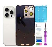 ZMVDJZ 15 Pro Max Verre arrière de rechange avec plaque et câble flexible et toutes les pièces pour iPhone 15 Pro Max Titane blanc 6,7 pouces + ruban adhésif étanche + outils de réparation (titane