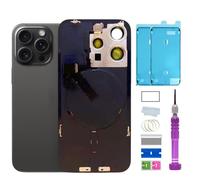ZMVDJZ 15 Pro Max Verre arrière de rechange avec plaque et câble flexible et toutes les pièces pour iPhone 15 Pro Max (titane noir, 6,7 pouces) + ruban étanche + outils de réparation (titane noir)