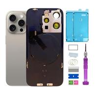 ZMVDJZ 15 Pro Verre arrière de rechange avec plaque et câble flexible et toutes les pièces pour iPhone 15 Pro en verre (titane naturel, 6,1 pouces) + ruban étanche + outils de réparation (titane