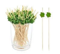 ZMZaoan Lot de 100 Brochettes à Cocktail Porte-Bonheur en Forme de Trèfle - Longueur 12 cm - Décoration pour Cocktail de la Saint Patrick - pour Fêtes, Événements et Célébrations