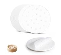 ZMZaoan Lot de 100 feuilles de papier perforé en bambou pour cuisson à la vapeur - Papier Cuisson Rond Sulfurisé, Feuilles Sulfurisé Ronde pour Légumes Riz Dim Sum et Friteuse Air Chaud (20cm,100pcs)
