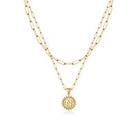 ZMZY Colliers superposés en or 14 carats pour femme, collier chaîne trombone délicat, mignon, pendentif en forme de lettre hexagonale, Acier inoxydable, Zircone cubique