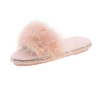 ZNEL Bouts Ouverts Pantoufles Plume De Fourrure Moelleuse Chaussures avec Antidérapant Semelle en Peluche pour Femmes Maman Dames Demoiselle d'honneur(40 EU, Pink)
