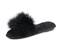 ZNEL Bouts Ouverts Pantoufles Plume De Fourrure Moelleuse Chaussures avec Antidérapant Semelle en Peluche pour Femmes Maman Dames Demoiselle d'honneur(39 EU, Black)
