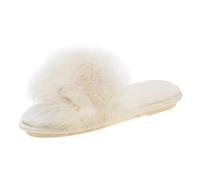 ZNEL Bouts Ouverts Pantoufles Plume De Fourrure Moelleuse Chaussures avec Antidérapant Semelle en Peluche pour Femmes Maman Dames Demoiselle d'honneur(40 EU, White)
