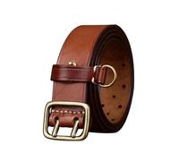ZNEL Ceinture à Boucle Double Ardillon Vintage De 3,8 Cm De Large pour Homme - Cuir De Vache Véritable, élégante Et Polyvalente pour Les Tenues Décontractées(120cm/47, Brown)