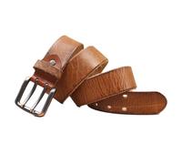 ZNEL Ceinture De Travail à Double Ardillon Résistante 2 Trous, Cuir épais Fait Main Sangle De Taille avec Boucle Carrée Vintage 3,8cm De Large(130cm/51, Brown)