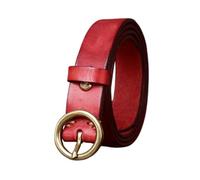 ZNEL Ceinture en Cuir Véritable pour Femme Homme à La Mode - Boucle Ronde Décontractée en Cuivre pour Un Look Jean élégant(100cm/39, Red)