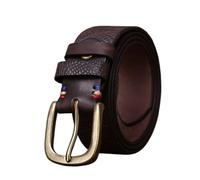 ZNEL Ceinture en Relief pour Homme 5 Mm D'épaisseur Cuir Véritable Pleine Fleur Style Vintage Ceinturon à Motif Crocodile avec Boucle Ardillon en Laiton(100cm/39, Coffee)