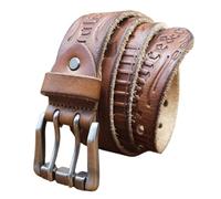 ZNEL Ceinture épaisse en Cuir De Vache Véritable avec Boucle à Double Ardillon pour Homme - Accessoire Décontracté Ceinturon pour Jeans en Relief Vintage(110cm/43, Brown)