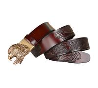 ZNEL Ceintures En Cuir Avec Aigle Gravé Motif Western Cowboy Boucles Automatiques, Sangle En Relief Motif Drapeau Aigle à Cliquet Réglable(120cm/47, A-Coffee)