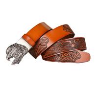 ZNEL Ceintures En Cuir Avec Aigle Gravé Motif Western Cowboy Boucles Automatiques, Sangle En Relief Motif Drapeau Aigle à Cliquet Réglable(120cm/47, B-Brown)