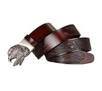 ZNEL Ceintures En Cuir Avec Aigle Gravé Motif Western Cowboy Boucles Automatiques, Sangle En Relief Motif Drapeau Aigle à Cliquet Réglable(120cm/47, B-Coffee)