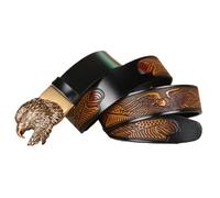 ZNEL Ceintures En Cuir Avec Aigle Gravé Motif Western Cowboy Boucles Automatiques, Sangle En Relief Motif Drapeau Aigle à Cliquet Réglable(115cm/45, A-Black)