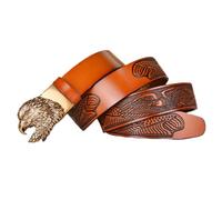 ZNEL Ceintures En Cuir Avec Aigle Gravé Motif Western Cowboy Boucles Automatiques, Sangle En Relief Motif Drapeau Aigle à Cliquet Réglable(120cm/47, A-Brown)