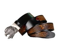 ZNEL Ceintures En Cuir Avec Aigle Gravé Motif Western Cowboy Boucles Automatiques, Sangle En Relief Motif Drapeau Aigle à Cliquet Réglable(125cm/49, B-Black)