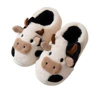 ZNEL Chaussons Extra Larges en Coton Motif Vache Intérieur/Extérieur Pantoufles Animaux Mignons Chaussures Antidérapantes en Peluche pour Homme Et Femme(38/39 EU, Black)