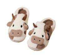 ZNEL Chaussons Extra Larges en Coton Motif Vache Intérieur/Extérieur Pantoufles Animaux Mignons Chaussures Antidérapantes en Peluche pour Homme Et Femme(40/41 EU, Brown)
