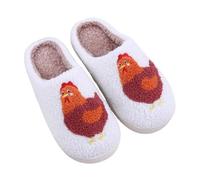 ZNEL Chaussons Imprimés Coq Et Poule pour Femmes, Hommes Et Adultes Chaussures Chaudes Et Moelleuses à Enfiler Confortable Pantoufles D'intérieur Et D'extérieur(38/39 EU, White)