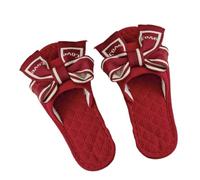 ZNEL Femme Chaussons en Coton Doux avec Nœud Papillon Bout Ouvert Pantoufles Antidérapants Lavables Et Confortables Chaussures Cousues(38/39 EU, Red)