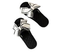 ZNEL Femme Chaussons en Coton Doux avec Nœud Papillon Bout Ouvert Pantoufles Antidérapants Lavables Et Confortables Chaussures Cousues(35/36 EU, White-Black)