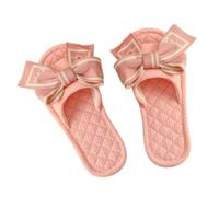 ZNEL Femme Chaussons en Coton Doux avec Nœud Papillon Bout Ouvert Pantoufles Antidérapants Lavables Et Confortables Chaussures Cousues(37/38 EU, Pink)