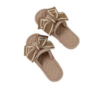 ZNEL Femme Chaussons en Coton Doux avec Nœud Papillon Bout Ouvert Pantoufles Antidérapants Lavables Et Confortables Chaussures Cousues(35/36 EU, Brown)