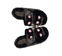 ZNEL Femme Chaussons Moelleux Imprimé Love Double Bande Pantoufles Douceur Moelleuse Bout Ouvert Chaussures Intérieur/Extérieur Claquettes(38 EU, Black)