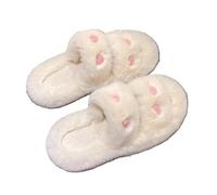 ZNEL Femme Chaussons Moelleux Imprimé Love Double Bande Pantoufles Douceur Moelleuse Bout Ouvert Chaussures Intérieur/Extérieur Claquettes(37 EU, White)