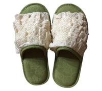 ZNEL Femme Pantoufles en Dentelle à Imprimé Floral Confortables, Lavables Et Respirants Chaussures D'intérieur en Coton Doux à Enfiler Bout Ouvert Chaussons(36/37 EU, B-Green)