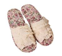 ZNEL Femme Pantoufles en Dentelle à Imprimé Floral Confortables, Lavables Et Respirants Chaussures D'intérieur en Coton Doux à Enfiler Bout Ouvert Chaussons(36/37 EU, A-Pink)