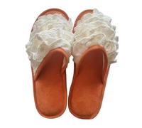 ZNEL Femme Pantoufles en Dentelle à Imprimé Floral Confortables, Lavables Et Respirants Chaussures D'intérieur en Coton Doux à Enfiler Bout Ouvert Chaussons(38/39 EU, B-Orange)