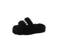 ZNEL Femme Perle Peluche Floue Pantoufles - Mignon Chic Polyvalent Jolie Plate-Forme Chaussures Bout Ouvert Antidérapant Moelleux Fausse Fourrure Doublé Chaussons Glisser(37/38 EU, Black)