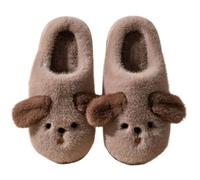 ZNEL Femmes Hommes Pantoufles Peluche Moelleuse Chien à Grandes Oreilles Et Nœud Papillon Chaussons Animaux Chaussures Antidérapantes Chaudes Et Douillettes(44/45 EU, Brown)