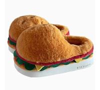 ZNEL Femmes Hommes Renard Animal Burger Forme Pantoufles Antidérapantes Maison Floue Chaussons Confortable Intérieur Antidérapantes Semelle épaisse Chaussures(42/43 EU, Yellow)