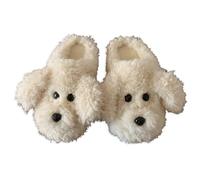 ZNEL Femmes Mignon Chien en Peluche Animal Chaussons Mousse à mémoire de Forme Coton Confortable Doux Chaussons Drôle Intérieur Extérieur Chaussure(38-39, White)