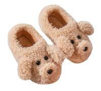 ZNEL Femmes Mignon Chien en Peluche Animal Chaussons Mousse à mémoire de Forme Coton Confortable Doux Chaussons Drôle Intérieur Extérieur Chaussure(36-37, Khaki)