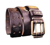 ZNEL Homme Femme 2 Trous Ceinture Cousue Robuste Sangle en Cuir Pleine Fleur Vintage Vieilli Boucle à Double Ardillon(105cm/waist:35", Black)