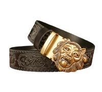 ZNEL Hommes Ceinture à Cliquet Avec Tête De Lion D'animal 3D Décorative Boucle Automatique Sangle De Taille Embossée Remplaçable Ajustable(110cm/43, A-Black)