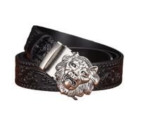 ZNEL Hommes Ceinture à Cliquet Avec Tête De Lion D'animal 3D Décorative Boucle Automatique Sangle De Taille Embossée Remplaçable Ajustable(110cm/43, B-Black)