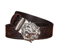 ZNEL Hommes Ceinture à Cliquet Avec Tête De Lion D'animal 3D Décorative Boucle Automatique Sangle De Taille Embossée Remplaçable Ajustable(125cm/49, B-Brown)