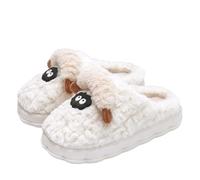 ZNEL Pantoufles d'animaux en Peluche Chèvre Mouton Chaussures pour Femmes Et Hommes, Glissières Moelleuses Scuff Antiscivolo Chaussons à Semelle épaisse pour Adulte(36/37 EU, White)
