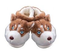 ZNEL Pantoufles Peluches Et Mignonnes Douillettes Animaux De Dessin Animé Husky De Sibérie Chaussons Semelle épaisse Antidérapante Chaussures pour Hommes Et Femmes(44/45 EU, Brown)