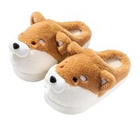 ZNEL Pantoufles pour Hommes Femmes Adulte Chaud Confortable en Peluche Drôle Akita Chien Intérieur Chaussures Antidérapantes Chaussons D’Hiver à Fond épais(38/39 EU, Yellow)