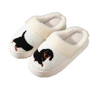 ZNEL Pantoufles Teckel Noir Motif Dessin Animé Chaussons à Semelle épaisse en Mousse à Mémoire De Forme Chaussures en Peluche D’intérieur De Couple(40/41 EU, White)
