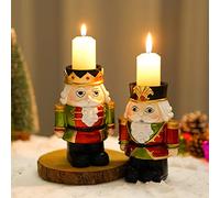 znewlook Lot de 2 bougeoirs de Noël Casse-Noisette en résine, statue d'intérieur/extérieur, soldat imprimé coloré pour décorations, vert, rouge, 9 x 7 x 14 cm