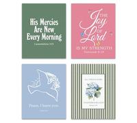 ZNGFON Lot de 4 impressions murales chrétiennes « His Mercies Are New Every Morning », versets de la Bible tendance, décoration murale pour chambre de fille, maison, 20,3 x 25,4 cm, sans cadre