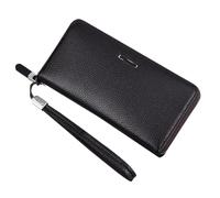 ZNJAMN Pochettes Business Sac de téléphone portable Long for hommes, portefeuille d'affaires en cuir multifonction haute capacité avec fermeture éclair ceinture à main Pour Hommes(Black)